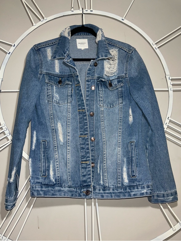 Thread & Supply Light Blue Distressed Denim Jacket - Women